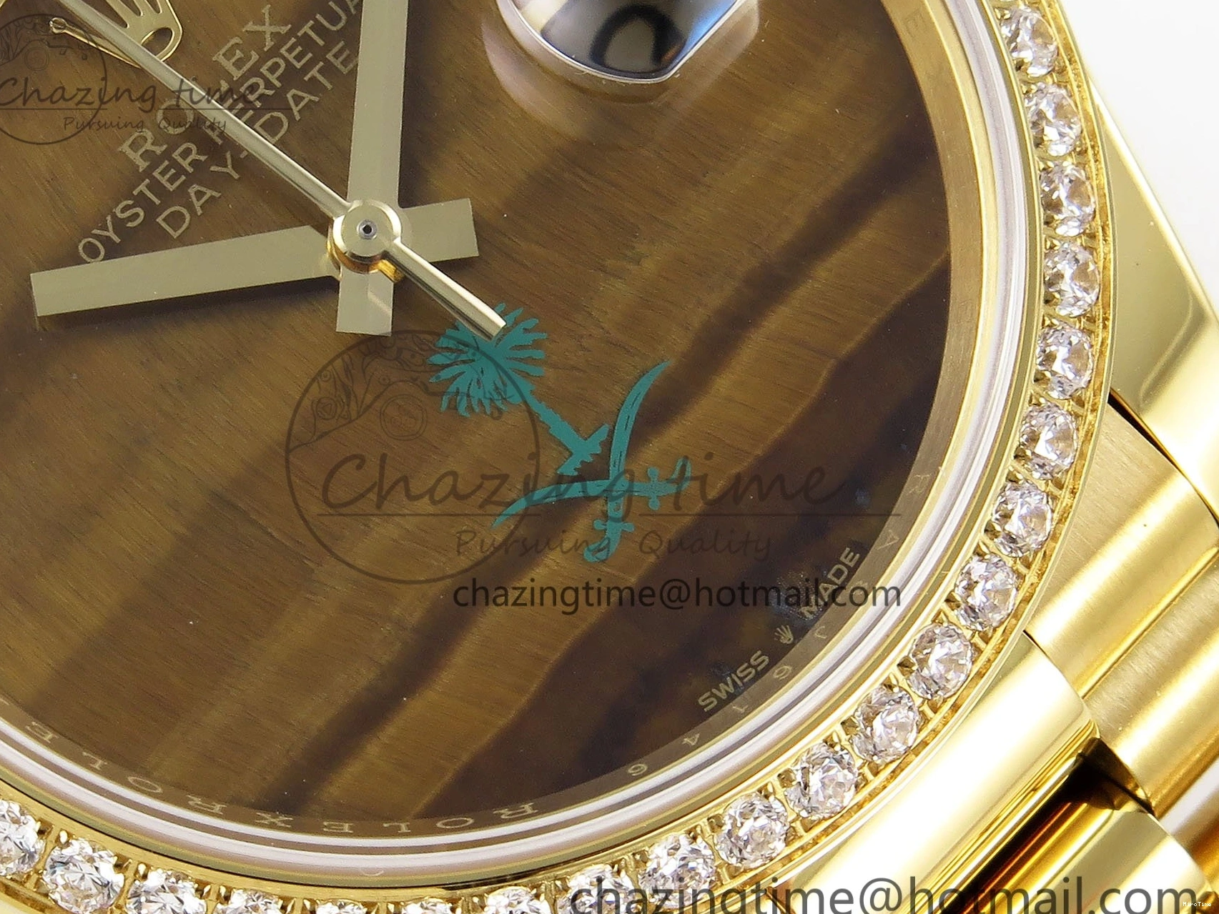 MiroTime 0121 WaterResistant Day Date 36 YG RAF 1:1 Best Edition Brown Oman Dial Diamonds Bezel on YG Bracelet A 1518